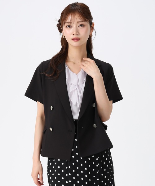 MISCH MASCH(ミッシュマッシュ)の「2026春夏新作 ハーフスリーブジャケット(テーラードジャケット・レディース・ホワイト/ブラック・フリ-)」の5枚目の写真