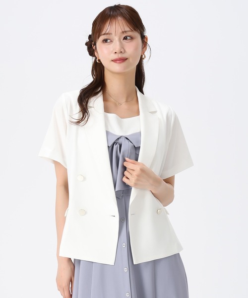 MISCH MASCH(ミッシュマッシュ)の「2026春夏新作 ハーフスリーブジャケット(テーラードジャケット・レディース・ホワイト/ブラック・フリ-)」の3枚目の写真