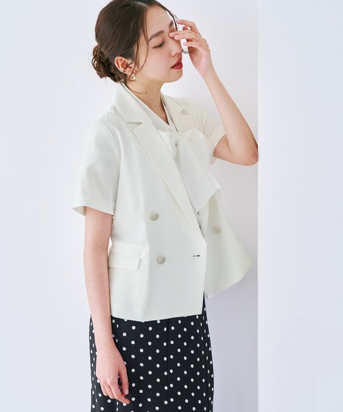 MISCH MASCH（ミッシュマッシュ）の「2026春夏新作 ハーフスリーブジャケット（テーラードジャケット・レディース・ホワイト/ブラック・ﾌﾘ-）」の17枚目の写真