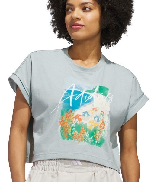 adidas（アディダス）の「アディダス adidas サマー ロマンス グラフィック Tシャツ（Tシャツ/カットソー・レディース・グリーン/ホワイト・S/M/L）」の5枚目の写真