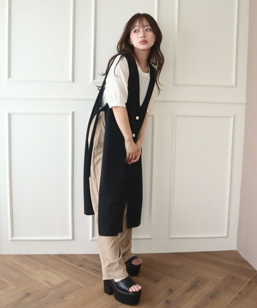 CECIL McBEE(セシルマクビー)の「カットジョーゼットノーカラーロングジレ(テーラードジャケット・レディース・チャコールグレー/ライトベージュ/ブラック・MEDIUM/LARGE)」の14枚目の写真