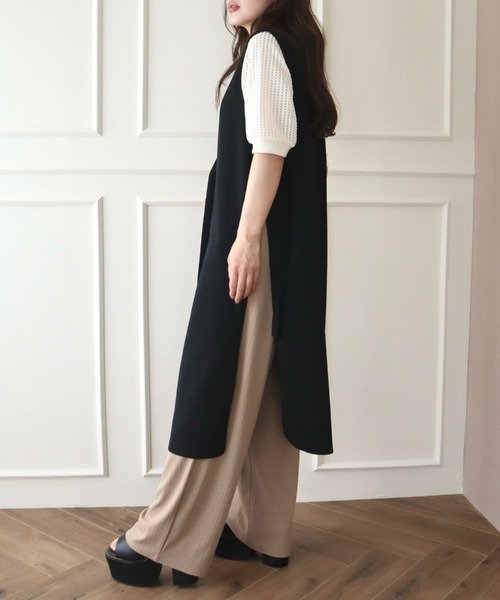 CECIL McBEE(セシルマクビー)の「カットジョーゼットノーカラーロングジレ(テーラードジャケット・レディース・チャコールグレー/ライトベージュ/ブラック・MEDIUM/LARGE)」の15枚目の写真