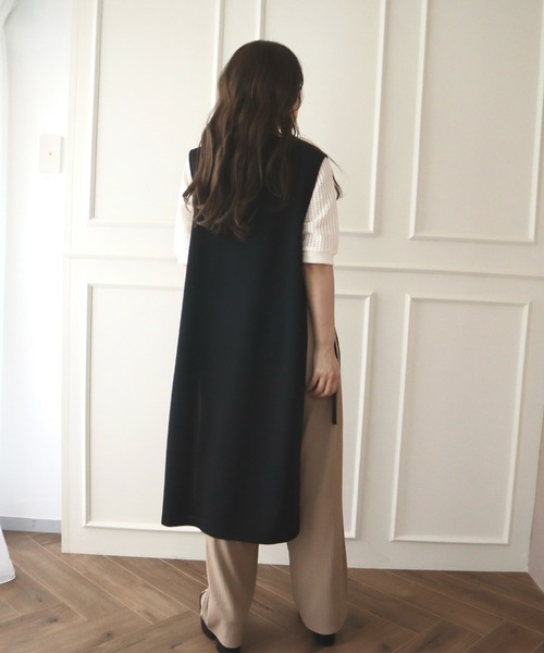 CECIL McBEE(セシルマクビー)の「カットジョーゼットノーカラーロングジレ(テーラードジャケット・レディース・チャコールグレー/ライトベージュ/ブラック・MEDIUM/LARGE)」の16枚目の写真