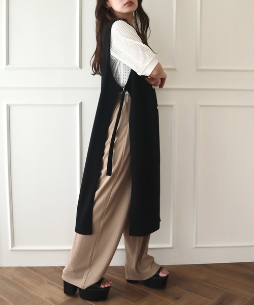 CECIL McBEE(セシルマクビー)の「カットジョーゼットノーカラーロングジレ(テーラードジャケット・レディース・チャコールグレー/ライトベージュ/ブラック・MEDIUM/LARGE)」の17枚目の写真