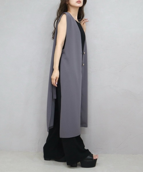 CECIL McBEE(セシルマクビー)の「カットジョーゼットノーカラーロングジレ(テーラードジャケット・レディース・チャコールグレー/ライトベージュ/ブラック・MEDIUM/LARGE)」の8枚目の写真