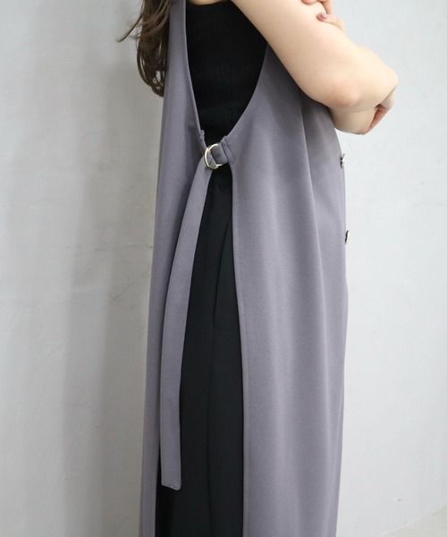 CECIL McBEE(セシルマクビー)の「カットジョーゼットノーカラーロングジレ(テーラードジャケット・レディース・チャコールグレー/ライトベージュ/ブラック・MEDIUM/LARGE)」の10枚目の写真