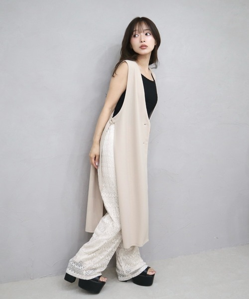 CECIL McBEE(セシルマクビー)の「カットジョーゼットノーカラーロングジレ(テーラードジャケット・レディース・チャコールグレー/ライトベージュ/ブラック・MEDIUM/LARGE)」の18枚目の写真