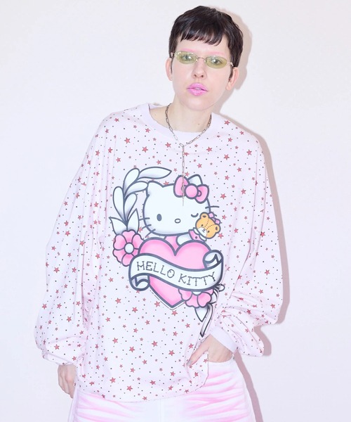 Little sunny bite（リトルサニーバイト）の「littlesunnybite/リトルサニーバイト/hello kitty x little sunny bite star print long tee（Tシャツ/カットソー・レディース・ブラック/ホワイト/ピンク・M/S）」の3枚目の写真