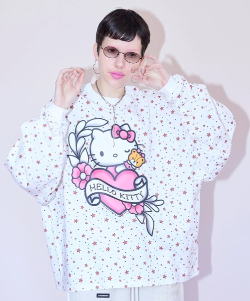 Little sunny bite（リトルサニーバイト）の「littlesunnybite/リトルサニーバイト/hello kitty x little sunny bite star print long tee（Tシャツ/カットソー・レディース・ブラック/ホワイト/ピンク・M/S）」の7枚目の写真