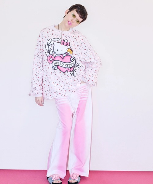 Little sunny bite（リトルサニーバイト）の「littlesunnybite/リトルサニーバイト/hello kitty x little sunny bite star print long tee（Tシャツ/カットソー・レディース・ブラック/ホワイト/ピンク・M/S）」の13枚目の写真