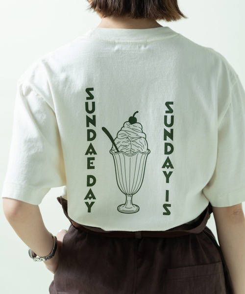 PAR ICI(パーリッシィ)の「日曜日はアイスの日 プリントTシャツ(Tシャツ/カットソー・レディース・グリーン/チャコールグレー/アイボリー・FREE)」の10枚目の写真