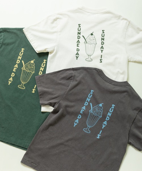 PAR ICI(パーリッシィ)の「日曜日はアイスの日 プリントTシャツ(Tシャツ/カットソー・レディース・グリーン/チャコールグレー/アイボリー・FREE)」の8枚目の写真