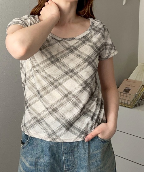 merrylatte(メリーラテ)の「半袖 アソート チェック トップス Tシャツ【NOUA】(Tシャツ/カットソー・レディース・ブルー/アイボリー・FREE)」の5枚目の写真