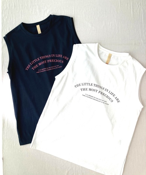 Q(キュー)の「プリントロゴトップス(Tシャツ/カットソー・レディース・オフホワイト/ネイビー・MEDIUM)」の13枚目の写真