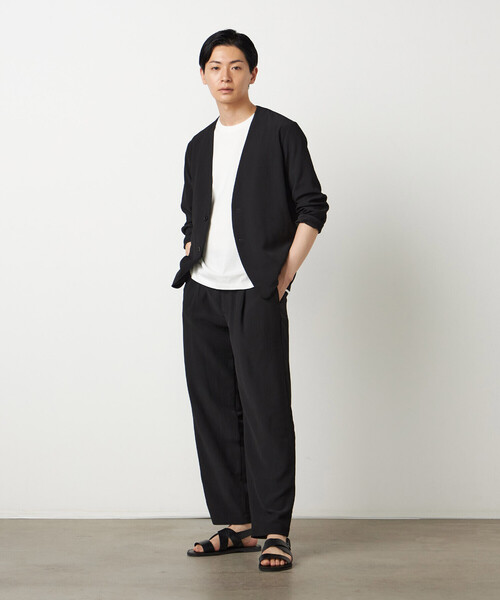 COMME CA ISM(コムサイズム)の「【セットアップ対応】楊柳ポリエステル ノーカラージャケット(ノーカラージャケット・メンズ・チャコール/ブラック・LARGE/MEDIUM/SMALL)」の6枚目の写真