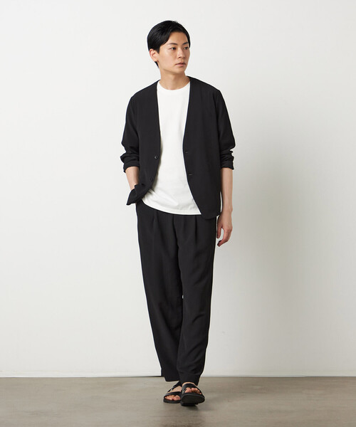 COMME CA ISM(コムサイズム)の「【セットアップ対応】楊柳ポリエステル ノーカラージャケット(ノーカラージャケット・メンズ・チャコール/ブラック・LARGE/MEDIUM/SMALL)」の7枚目の写真