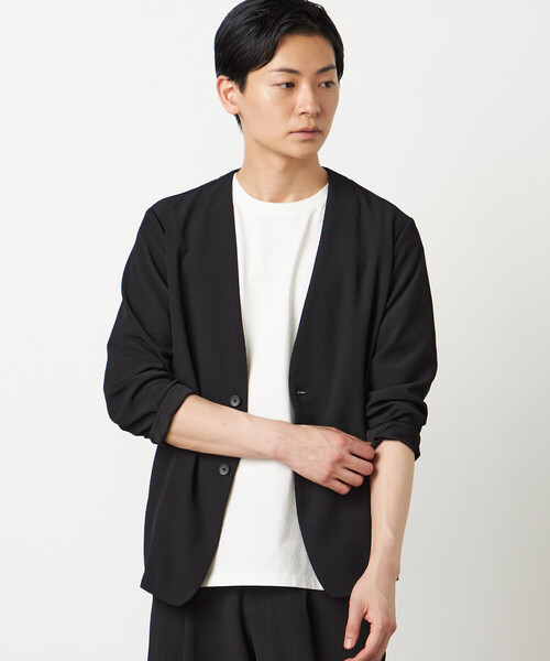 COMME CA ISM(コムサイズム)の「【セットアップ対応】楊柳ポリエステル ノーカラージャケット(ノーカラージャケット・メンズ・チャコール/ブラック・LARGE/MEDIUM/SMALL)」の8枚目の写真