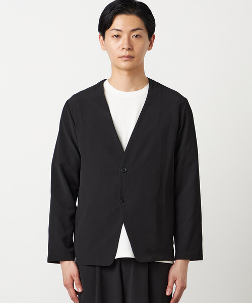 COMME CA ISM(コムサイズム)の「【セットアップ対応】楊柳ポリエステル ノーカラージャケット(ノーカラージャケット・メンズ・チャコール/ブラック・LARGE/MEDIUM/SMALL)」の9枚目の写真