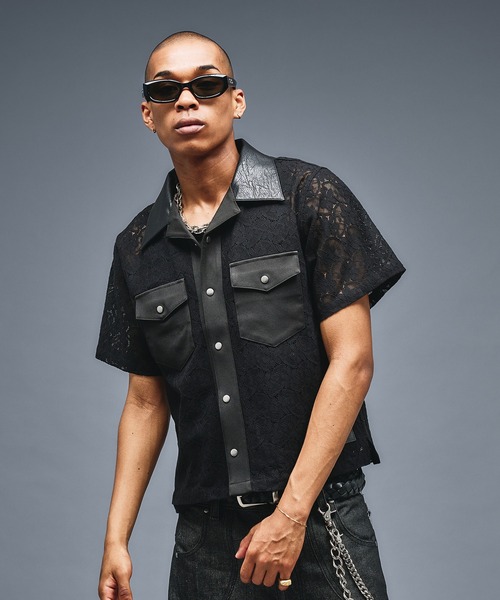 ANDER HUNK(アンダーハンク)の「Combination Open colour Lace Shirts/コンビネーションオープンカラーレースシャツ(シャツ/ブラウス・メンズ・ブラック・SMALL/LARGE/MEDIUM)」の3枚目の写真
