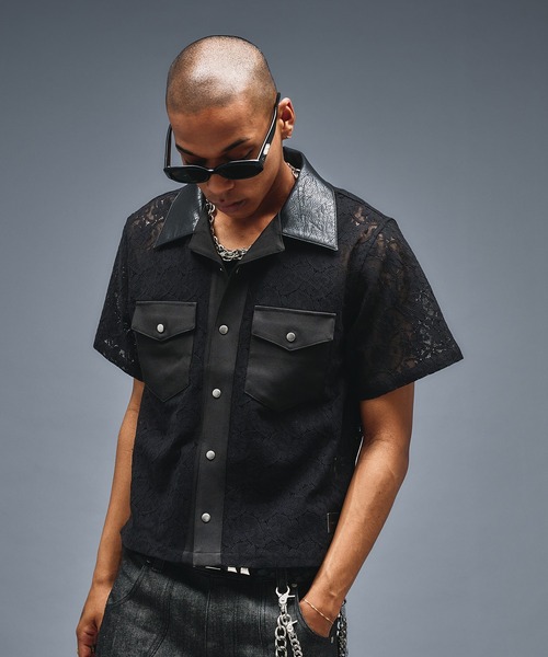 ANDER HUNK(アンダーハンク)の「Combination Open colour Lace Shirts/コンビネーションオープンカラーレースシャツ(シャツ/ブラウス・メンズ・ブラック・SMALL/LARGE/MEDIUM)」の4枚目の写真