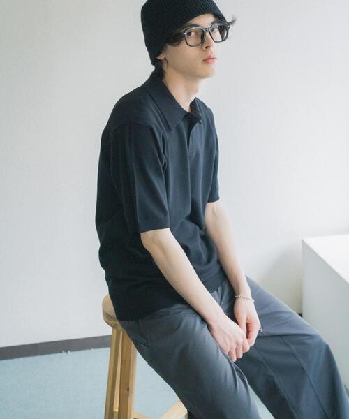 SENSE OF PLACE by URBAN RESEARCH(センスオブプレイスバイアーバンリサーチ)の「『洗濯可』ストレッチニットポロショートスリーブTシャツ(ニット/セーター・メンズ・グリーン/イエロー/ブラック/ダークグレー・MEDIUM/LARGE)」の2枚目の写真