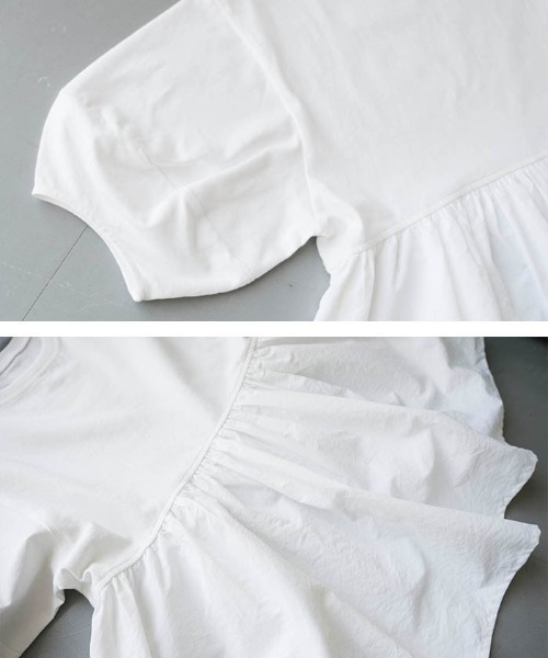 aquagarage(アクアガレージ)の「異素材切り替えペプラムトップス(Tシャツ/カットソー・レディース・ホワイト/ブラック・L/M)」の13枚目の写真