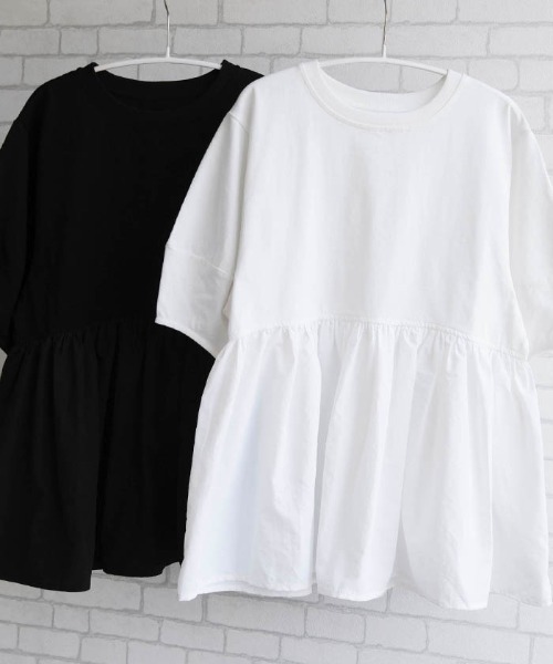 aquagarage(アクアガレージ)の「異素材切り替えペプラムトップス(Tシャツ/カットソー・レディース・ホワイト/ブラック・L/M)」の16枚目の写真