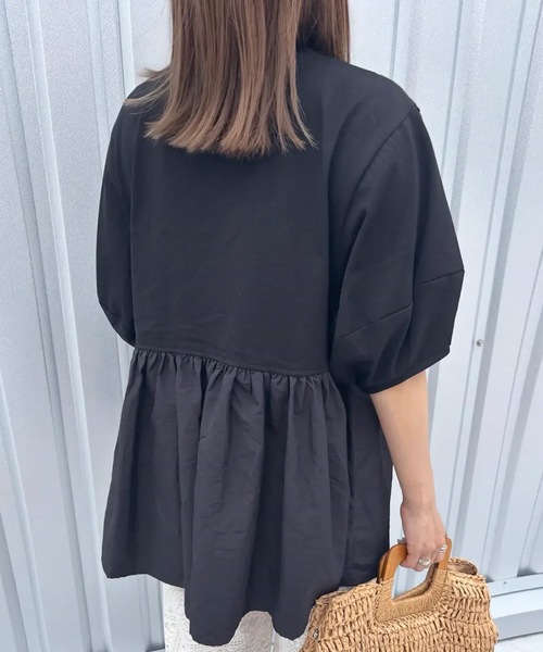 aquagarage(アクアガレージ)の「異素材切り替えペプラムトップス(Tシャツ/カットソー・レディース・ホワイト/ブラック・L/M)」の10枚目の写真