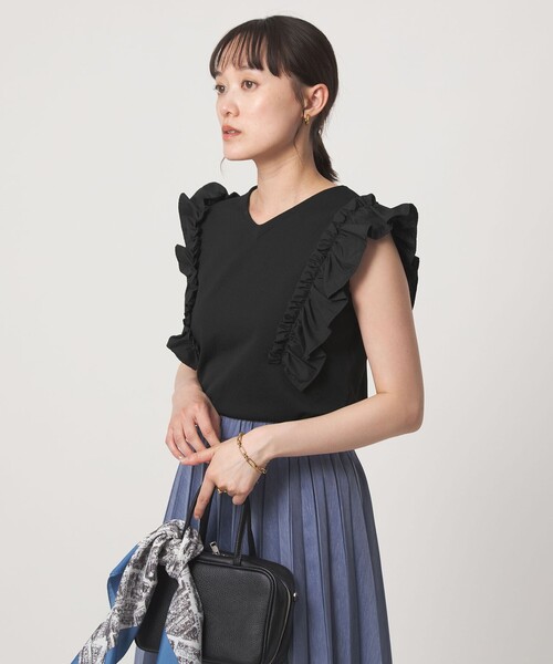 green label relaxing(グリーンレーベルリラクシング)の「フリルドッキング ノースリーブ ニット ウォッシャブル(ニット/セーター・レディース・ブラック/オリーブ・FREE)」の11枚目の写真