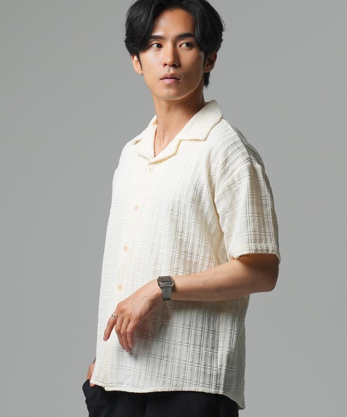 Beno(ビーノ)の「チェックジャガードオープンシャツ(シャツ/ブラウス・メンズ・ホワイト/ブラック・MEDIUM/LARGE/X-LARGE)」の3枚目の写真