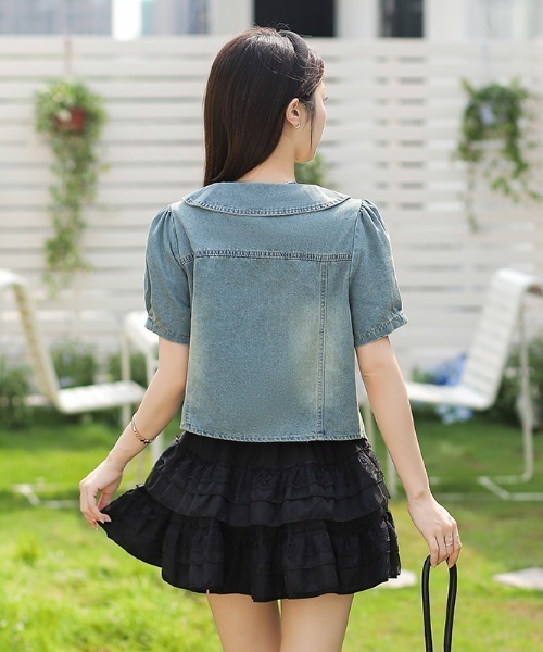 LUCPY(ラクピー)の「ヴィンテージデニムペプラムブラウス(シャツ/ブラウス・レディース・ライトブルー・X-LARGE/LARGE/MEDIUM/SMALL)」の4枚目の写真