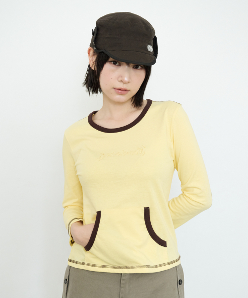PARAKEET(パラキート)の「パッチポケットカプリスリーブ(レモン)(Tシャツ/カットソー・レディース・レモンイエロー・OS)」の1枚目の写真
