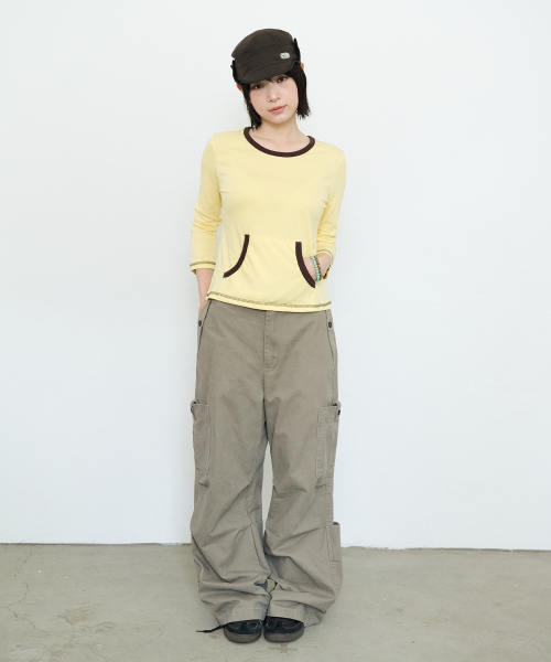 PARAKEET(パラキート)の「パッチポケットカプリスリーブ(レモン)(Tシャツ/カットソー・レディース・レモンイエロー・OS)」の3枚目の写真
