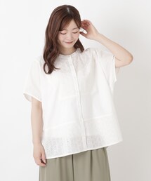刺繍 切替え前開きブラウス