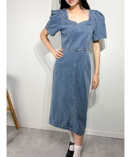 marcydorn（マーシードルン）の「スクエアネック デニムワンピース ロング丈 パフスリーブ フレンチカジュアル（ワンピース・レディース・ブルー・S/M）」の19枚目の写真