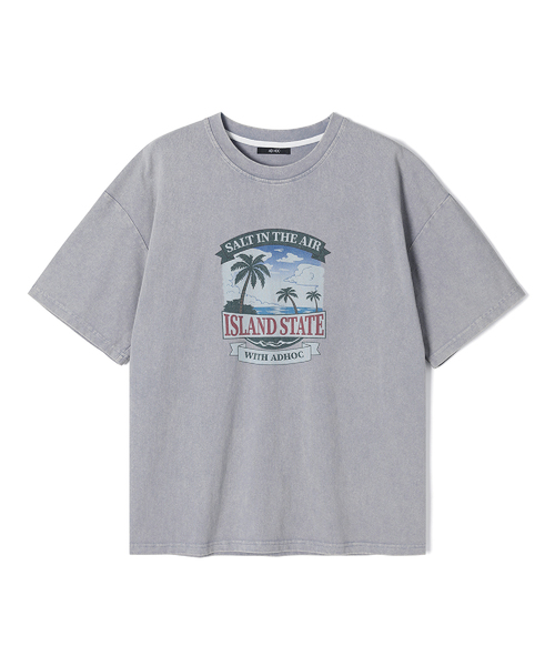 ADHOC(アドホック)の「女性パームツリーアートワークピグメント半袖Tシャツ (3 COLOR) (HC4STC1)(Tシャツ/カットソー・レディース・ライトグレー/ブラック/ピンク・FREE)」の1枚目の写真