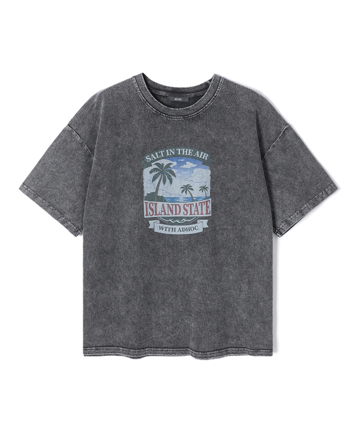 ADHOC(アドホック)の「女性パームツリーアートワークピグメント半袖Tシャツ (3 COLOR) (HC4STC1)(Tシャツ/カットソー・レディース・ライトグレー/ブラック/ピンク・FREE)」の2枚目の写真