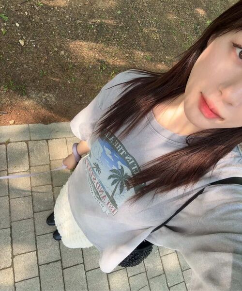 ADHOC(アドホック)の「女性パームツリーアートワークピグメント半袖Tシャツ (3 COLOR) (HC4STC1)(Tシャツ/カットソー・レディース・ライトグレー/ブラック/ピンク・FREE)」の13枚目の写真