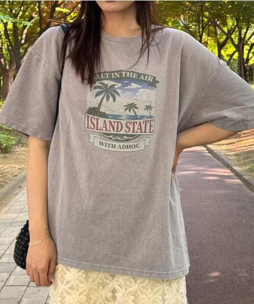 ADHOC(アドホック)の「女性パームツリーアートワークピグメント半袖Tシャツ (3 COLOR) (HC4STC1)(Tシャツ/カットソー・レディース・ライトグレー/ブラック/ピンク・FREE)」の16枚目の写真