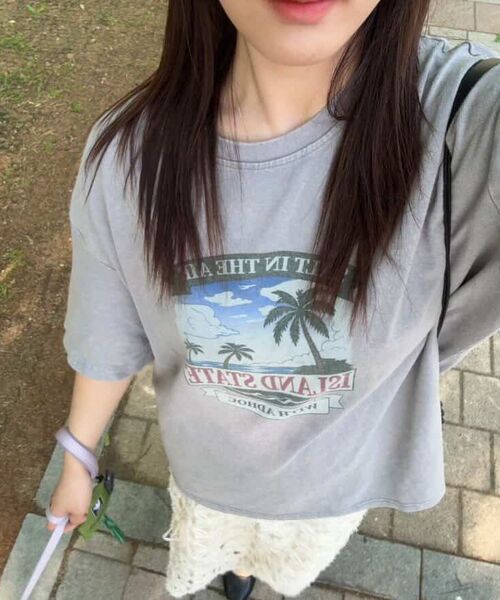 ADHOC(アドホック)の「女性パームツリーアートワークピグメント半袖Tシャツ (3 COLOR) (HC4STC1)(Tシャツ/カットソー・レディース・ライトグレー/ブラック/ピンク・FREE)」の17枚目の写真