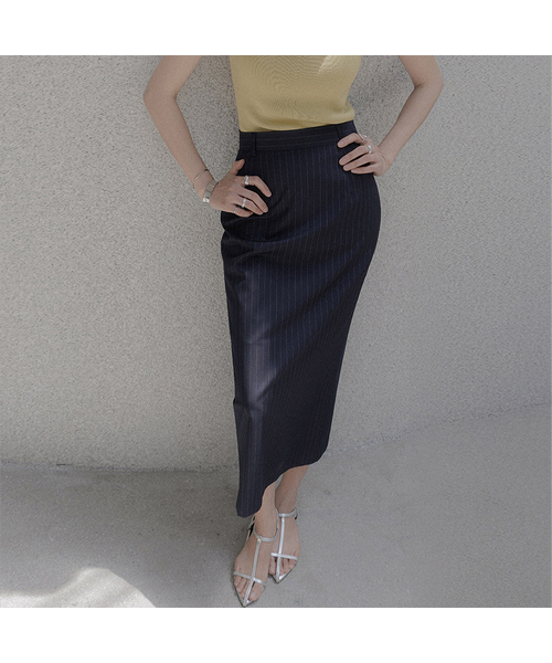 MEMUA(メムア)の「ピンSTサマー クール ロングスカート(ネイビー)(スカート・レディース・ネイビー/チャコール・SMALL/LARGE/MEDIUM)」の2枚目の写真