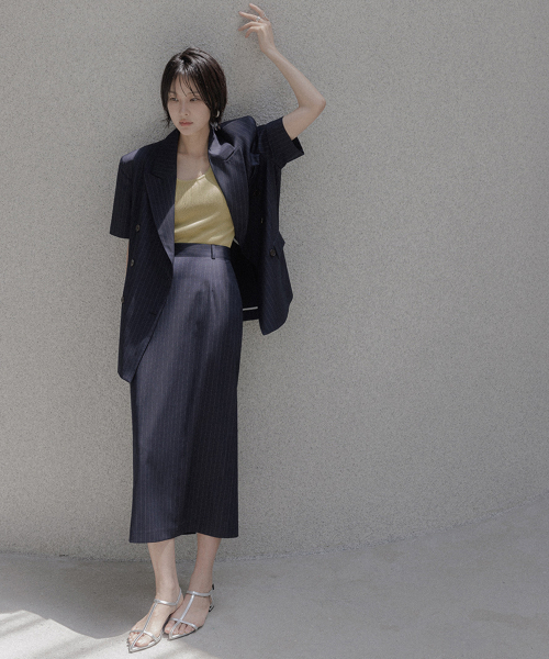 MEMUA(メムア)の「ピンSTサマー クール ロングスカート(ネイビー)(スカート・レディース・ネイビー/チャコール・SMALL/LARGE/MEDIUM)」の3枚目の写真