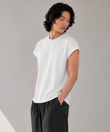 CUSTOMUS（カスタムアース）の「メンズエアロクールドロップショルダーキャプスリーブ半袖TシャツCXS26MKRT602 WHI（Tシャツ/カットソー）」