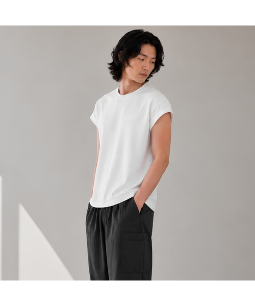 CUSTOMUS(カスタムアース)の「メンズエアロクールドロップショルダーキャプスリーブ半袖TシャツCXS26MKRT602 WHI(Tシャツ/カットソー・メンズ・ホワイト・LARGE/MEDIUM/X-LARGE)」の1枚目の写真