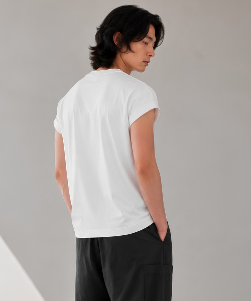 CUSTOMUS(カスタムアース)の「メンズエアロクールドロップショルダーキャプスリーブ半袖TシャツCXS26MKRT602 WHI(Tシャツ/カットソー・メンズ・ホワイト・LARGE/MEDIUM/X-LARGE)」の3枚目の写真
