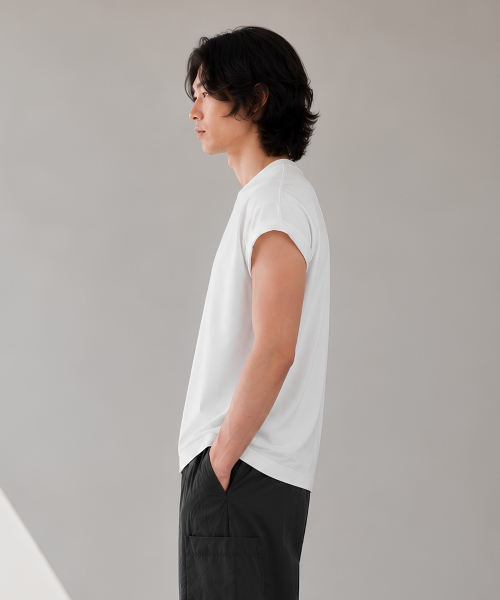 CUSTOMUS(カスタムアース)の「メンズエアロクールドロップショルダーキャプスリーブ半袖TシャツCXS26MKRT602 WHI(Tシャツ/カットソー・メンズ・ホワイト・LARGE/MEDIUM/X-LARGE)」の4枚目の写真