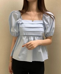 スクエアネックパフスリペプラムフレアトップス