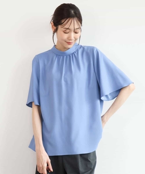MK MICHEL KLEIN（エムケーミッシェルクラン）の「[洗える]レースボウタイ付きスタンドネックブラウス（シャツ/ブラウス・レディース・ライトグレー/ライトブルー・38）」の8枚目の写真