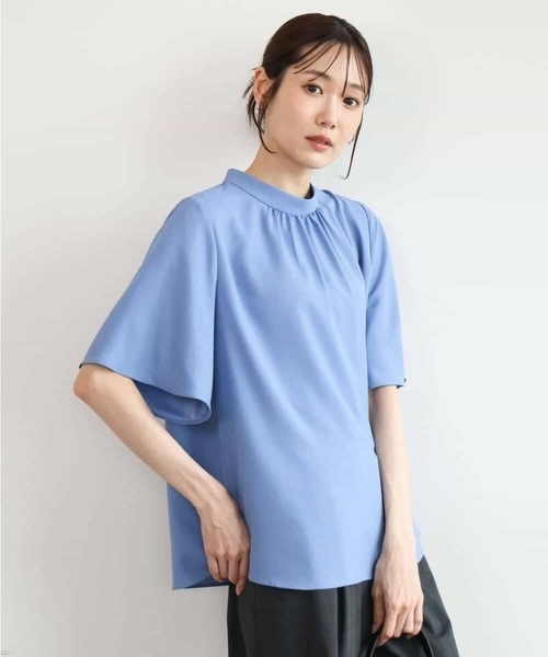 MK MICHEL KLEIN（エムケーミッシェルクラン）の「[洗える]レースボウタイ付きスタンドネックブラウス（シャツ/ブラウス・レディース・ライトグレー/ライトブルー・38）」の9枚目の写真