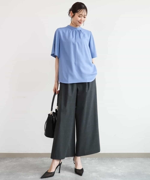 MK MICHEL KLEIN（エムケーミッシェルクラン）の「[洗える]レースボウタイ付きスタンドネックブラウス（シャツ/ブラウス・レディース・ライトグレー/ライトブルー・38）」の10枚目の写真